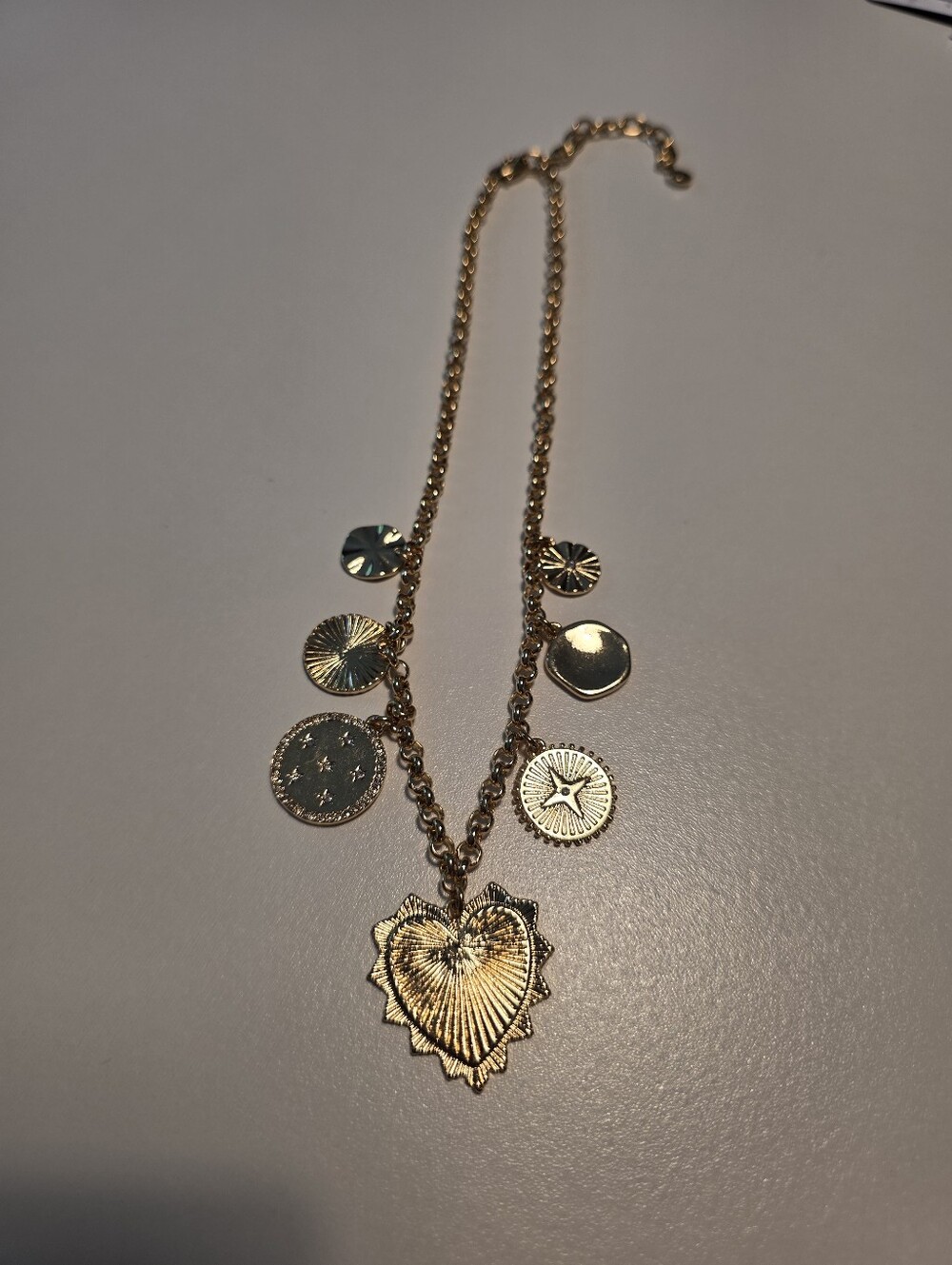 Gold Heart and Charm Necklace - Women Jewelry